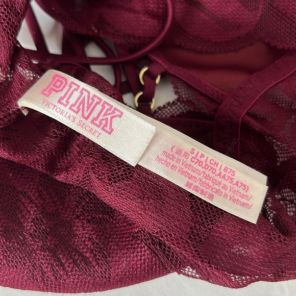 PINK by Victoria’s Secret Burgundy Corset Lace up Front Lightly Lined Bralette - Picture 11 of 14
